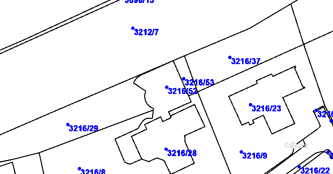 Parcela st. 3216/52 v KÚ Chomutov II, Katastrální mapa