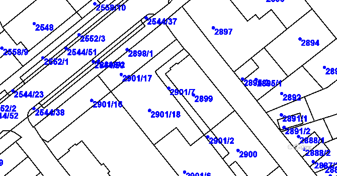 Parcela st. 2901/7 v KÚ Chomutov II, Katastrální mapa