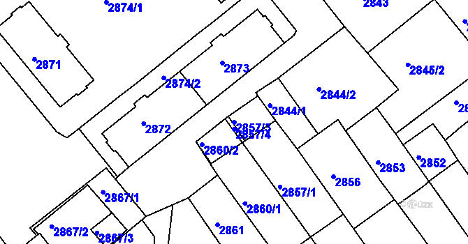 Parcela st. 2857/3 v KÚ Chomutov II, Katastrální mapa