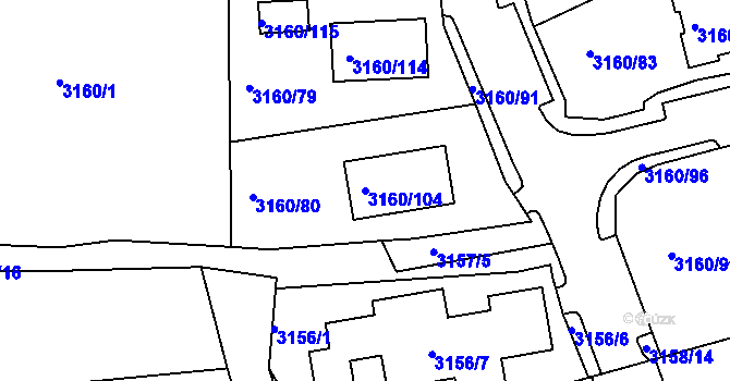 Parcela st. 3160/104 v KÚ Chomutov II, Katastrální mapa