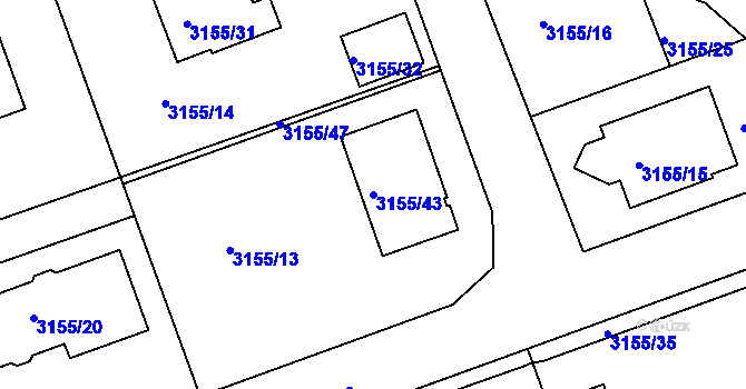 Parcela st. 3155/43 v KÚ Chomutov II, Katastrální mapa