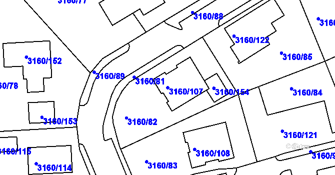 Parcela st. 3160/107 v KÚ Chomutov II, Katastrální mapa