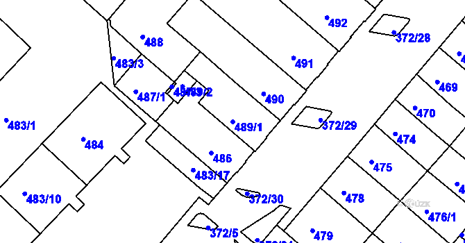 Parcela st. 489/1 v KÚ Chomutov II, Katastrální mapa
