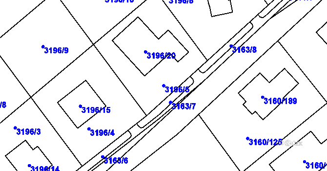 Parcela st. 3196/5 v KÚ Chomutov II, Katastrální mapa