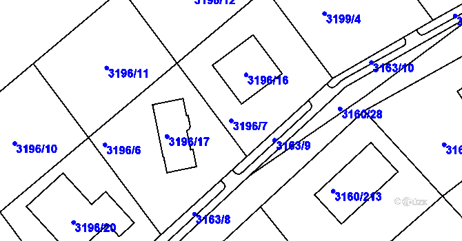 Parcela st. 3196/7 v KÚ Chomutov II, Katastrální mapa