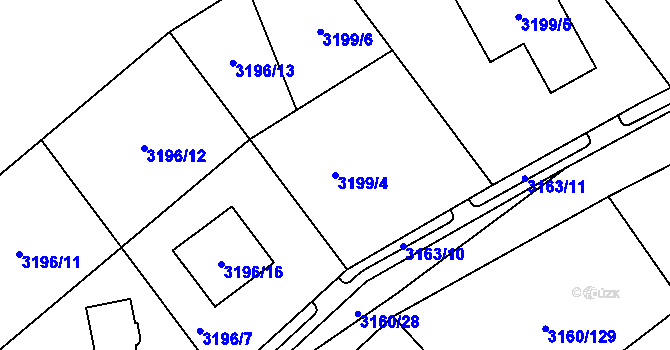 Parcela st. 3199/4 v KÚ Chomutov II, Katastrální mapa