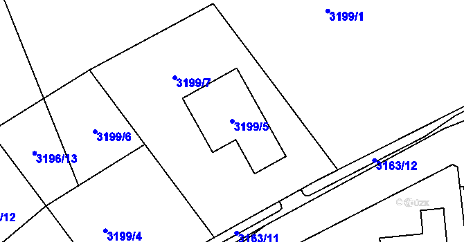 Parcela st. 3199/5 v KÚ Chomutov II, Katastrální mapa