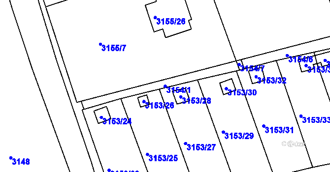 Parcela st. 3154/1 v KÚ Chomutov II, Katastrální mapa