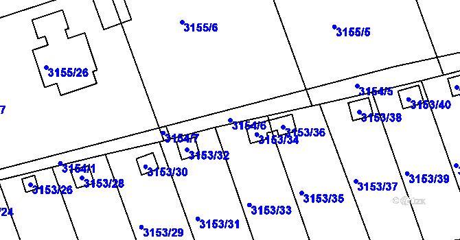 Parcela st. 3154/6 v KÚ Chomutov II, Katastrální mapa