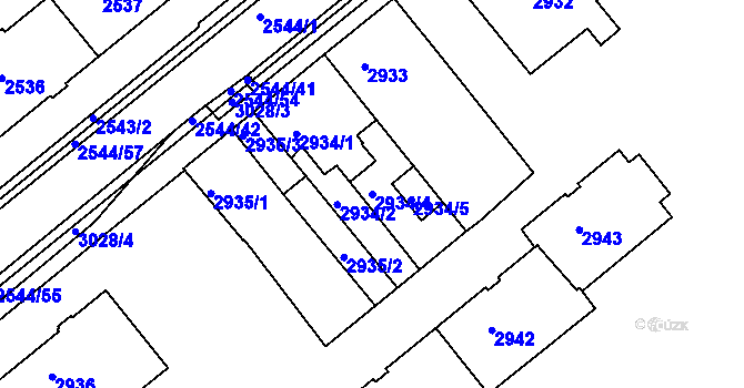 Parcela st. 2934/4 v KÚ Chomutov II, Katastrální mapa