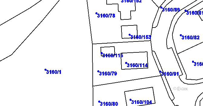 Parcela st. 3160/115 v KÚ Chomutov II, Katastrální mapa