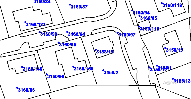 Parcela st. 3158/16 v KÚ Chomutov II, Katastrální mapa