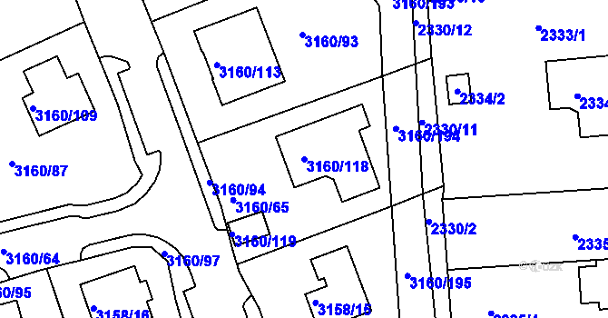 Parcela st. 3160/118 v KÚ Chomutov II, Katastrální mapa