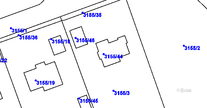 Parcela st. 3155/44 v KÚ Chomutov II, Katastrální mapa