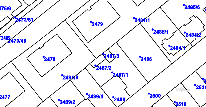Parcela st. 2487/3 v KÚ Chomutov II, Katastrální mapa