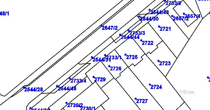 Parcela st. 2733/1 v KÚ Chomutov II, Katastrální mapa