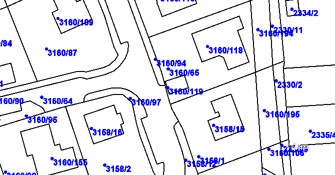 Parcela st. 3160/119 v KÚ Chomutov II, Katastrální mapa