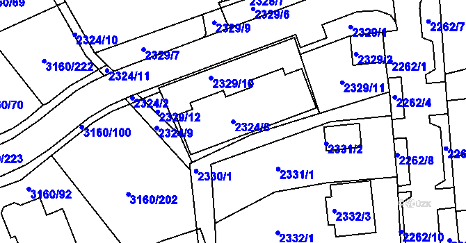 Parcela st. 2324/8 v KÚ Chomutov II, Katastrální mapa