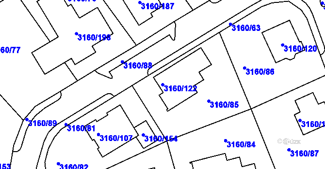 Parcela st. 3160/122 v KÚ Chomutov II, Katastrální mapa
