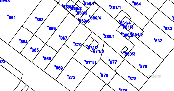 Parcela st. 871/2 v KÚ Chomutov II, Katastrální mapa