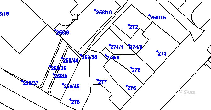 Parcela st. 274/3 v KÚ Chomutov II, Katastrální mapa