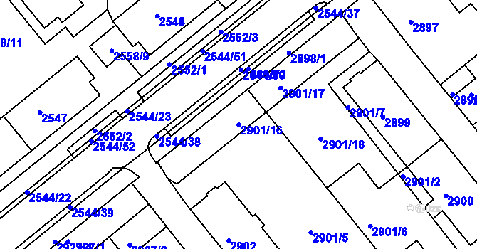 Parcela st. 2901/16 v KÚ Chomutov II, Katastrální mapa