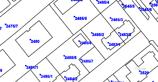 Parcela st. 2485/8 v KÚ Chomutov II, Katastrální mapa