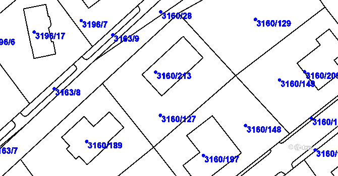 Parcela st. 3160/127 v KÚ Chomutov II, Katastrální mapa