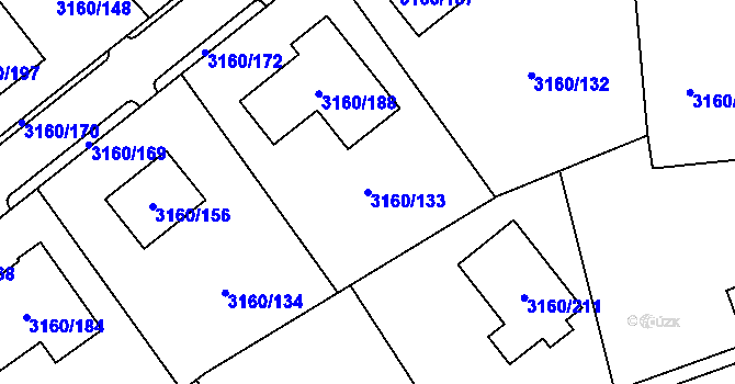 Parcela st. 3160/133 v KÚ Chomutov II, Katastrální mapa