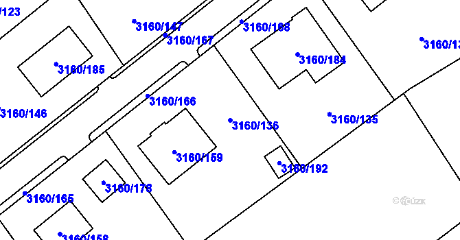 Parcela st. 3160/136 v KÚ Chomutov II, Katastrální mapa