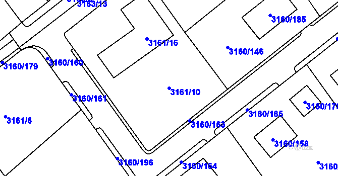 Parcela st. 3161/10 v KÚ Chomutov II, Katastrální mapa