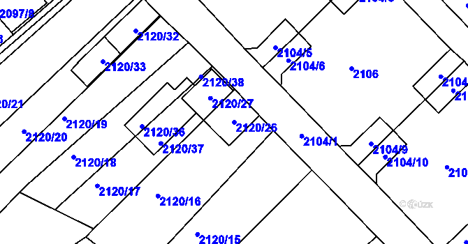 Parcela st. 2120/26 v KÚ Chomutov II, Katastrální mapa