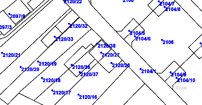 Parcela st. 2120/27 v KÚ Chomutov II, Katastrální mapa