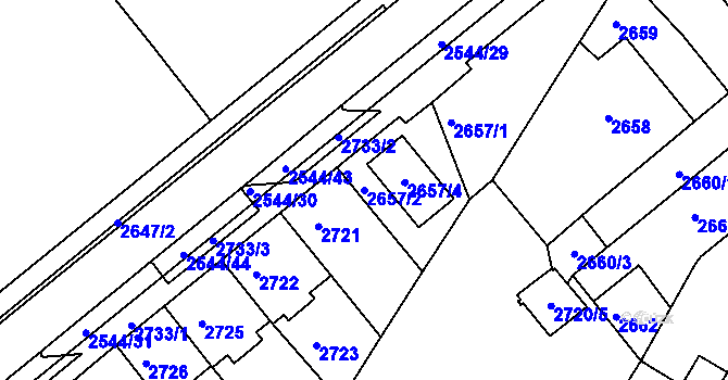Parcela st. 2657/2 v KÚ Chomutov II, Katastrální mapa