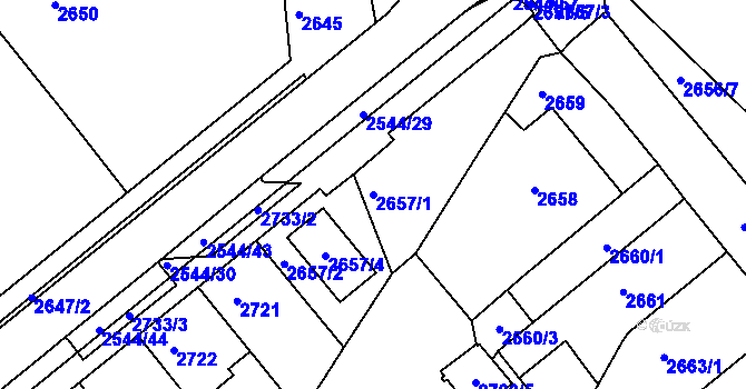 Parcela st. 2657/1 v KÚ Chomutov II, Katastrální mapa