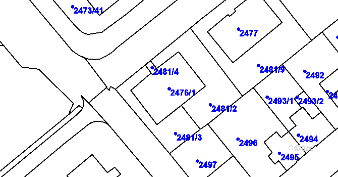 Parcela st. 2476/1 v KÚ Chomutov II, Katastrální mapa
