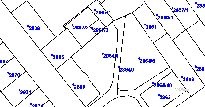 Parcela st. 2864/8 v KÚ Chomutov II, Katastrální mapa