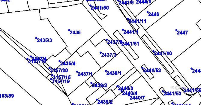 Parcela st. 2437/3 v KÚ Chomutov II, Katastrální mapa