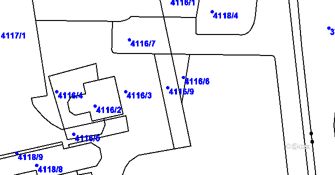 Parcela st. 4116/9 v KÚ Chomutov II, Katastrální mapa