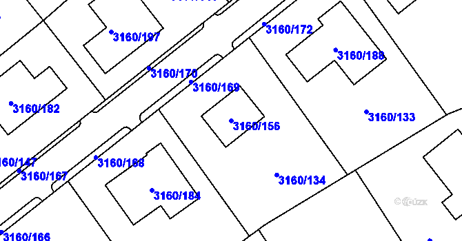Parcela st. 3160/156 v KÚ Chomutov II, Katastrální mapa