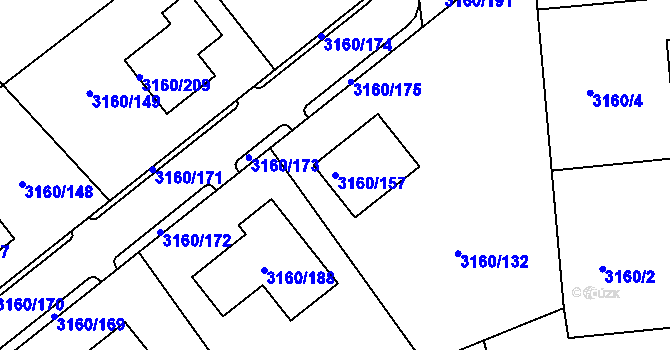 Parcela st. 3160/157 v KÚ Chomutov II, Katastrální mapa