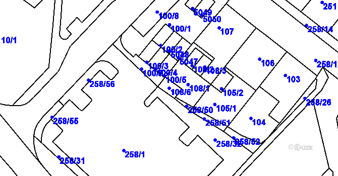 Parcela st. 108/6 v KÚ Chomutov II, Katastrální mapa