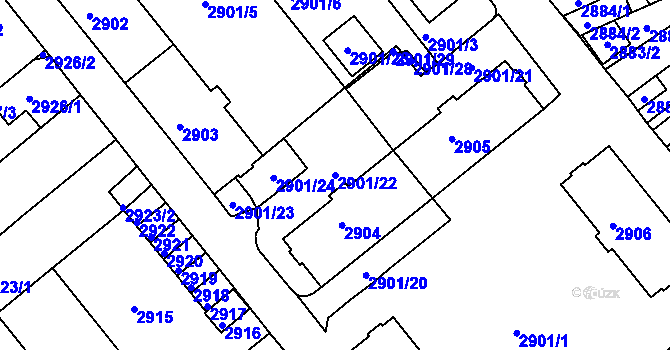 Parcela st. 2901/22 v KÚ Chomutov II, Katastrální mapa