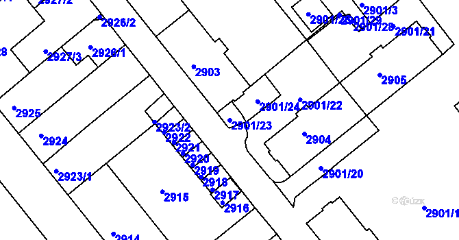 Parcela st. 2901/23 v KÚ Chomutov II, Katastrální mapa