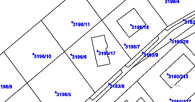 Parcela st. 3196/17 v KÚ Chomutov II, Katastrální mapa