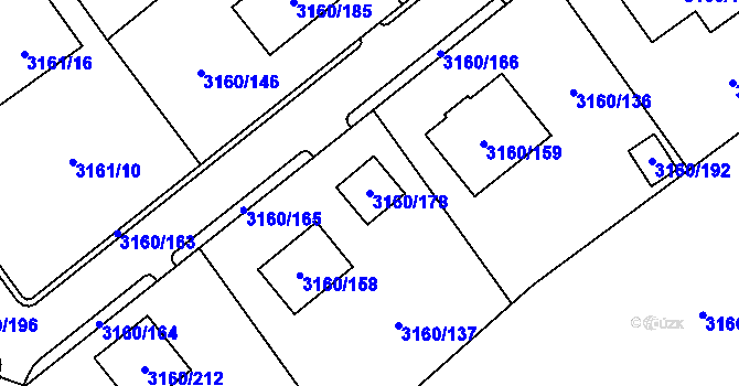 Parcela st. 3160/178 v KÚ Chomutov II, Katastrální mapa