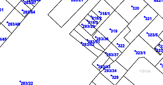 Parcela st. 283/52 v KÚ Chomutov II, Katastrální mapa