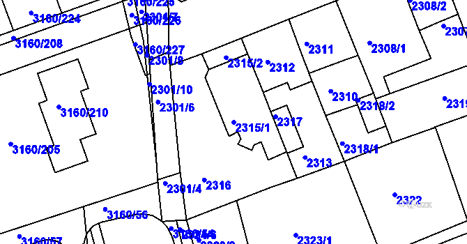 Parcela st. 2315/1 v KÚ Chomutov II, Katastrální mapa