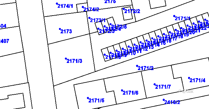 Parcela st. 2171/8 v KÚ Chomutov II, Katastrální mapa