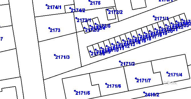 Parcela st. 2171/9 v KÚ Chomutov II, Katastrální mapa